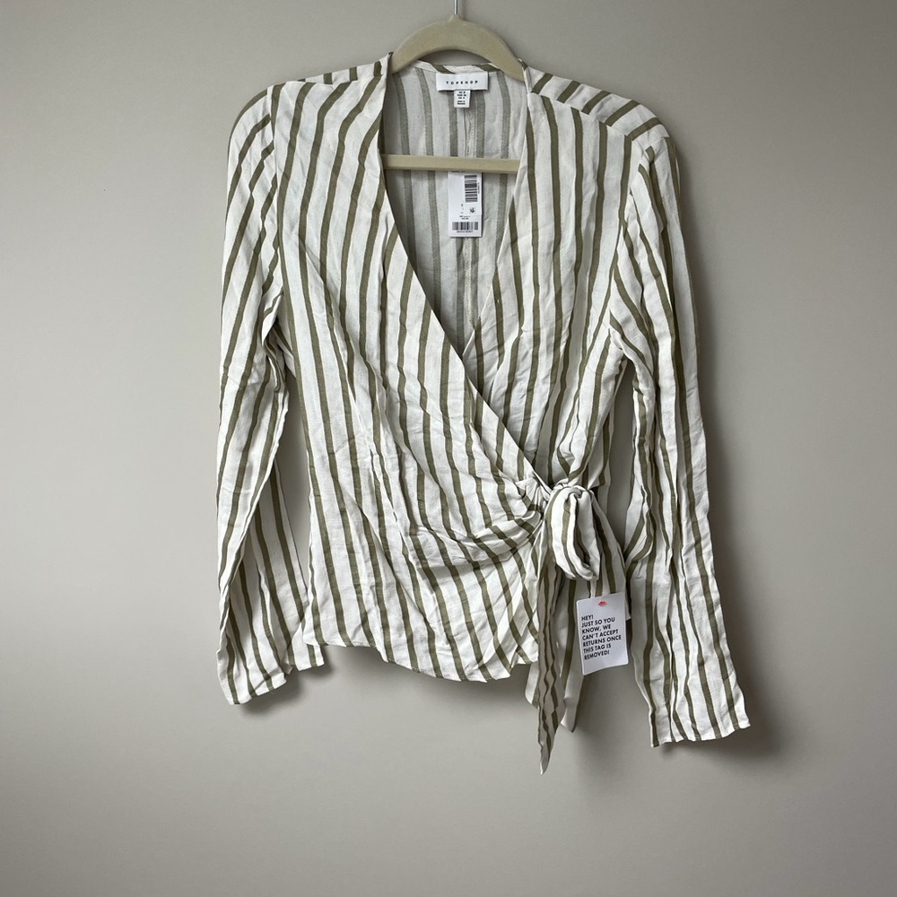 Topshop Olive and White Striped Wrap Blouse​​